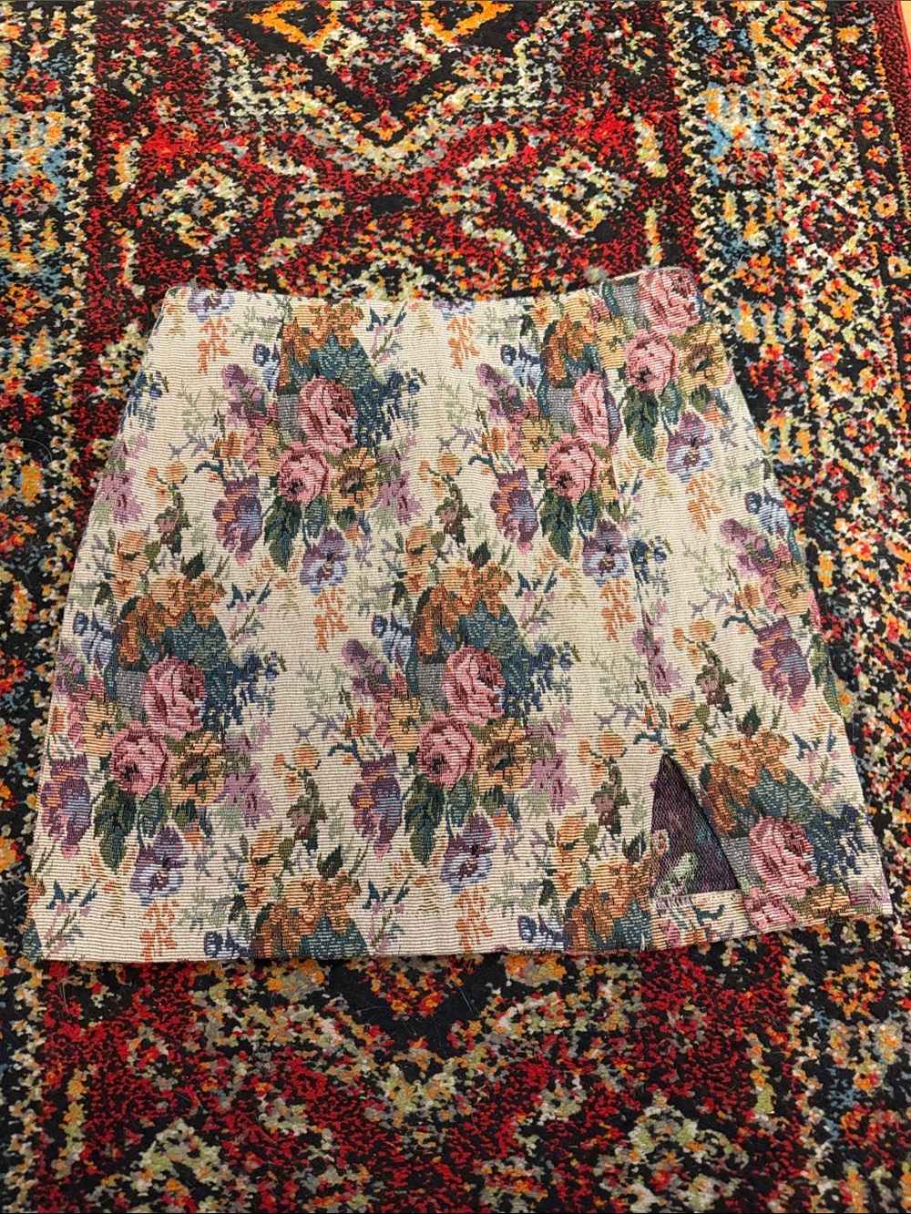 Wild Fable Floral Tapestry Mini Skirt - Cream with Pink & Green Floral
